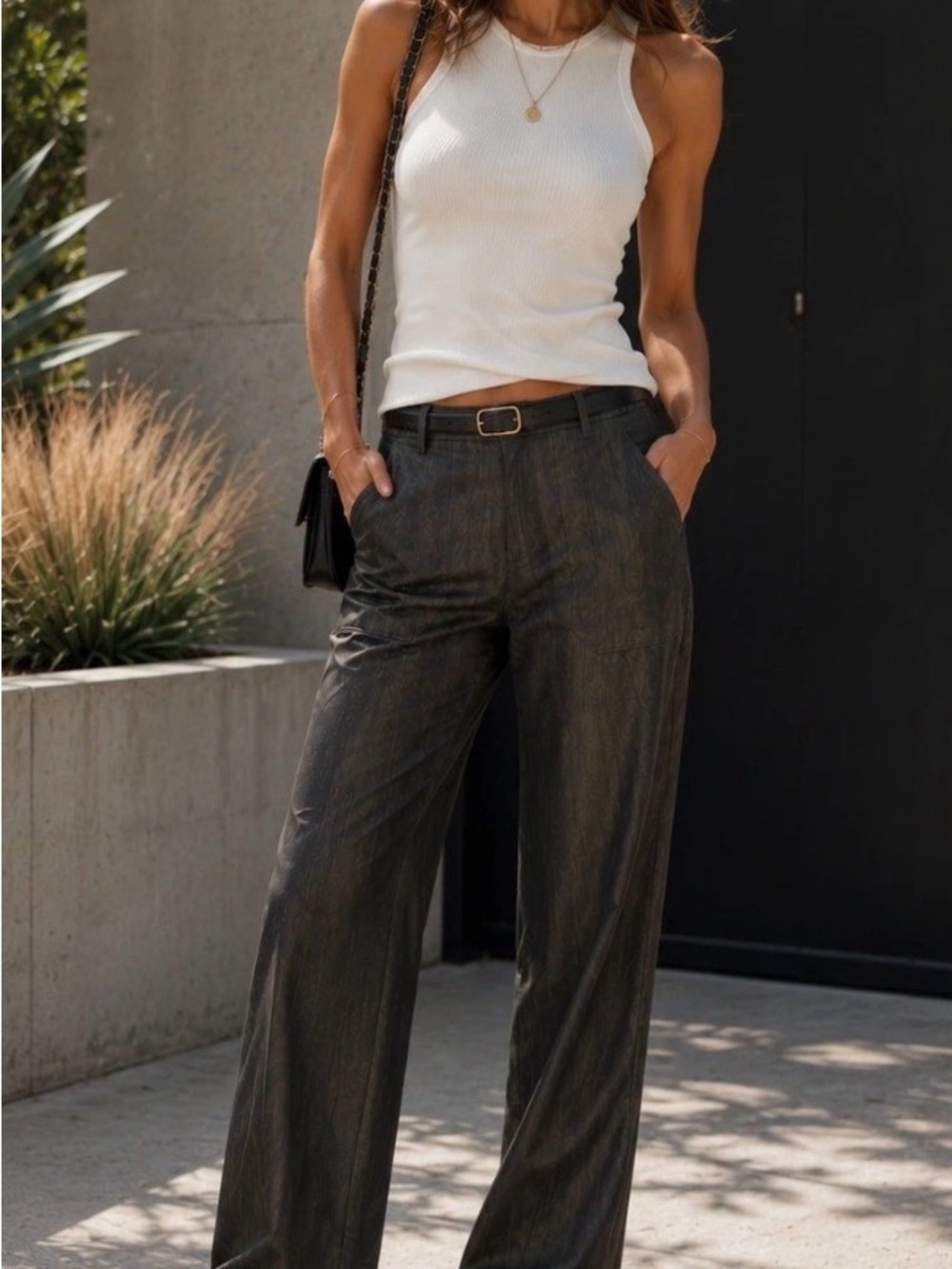 The Kit Tracee Pant Women 2 Olive Wood Grain Cotton Lycra Twill Wide Leg Luxury